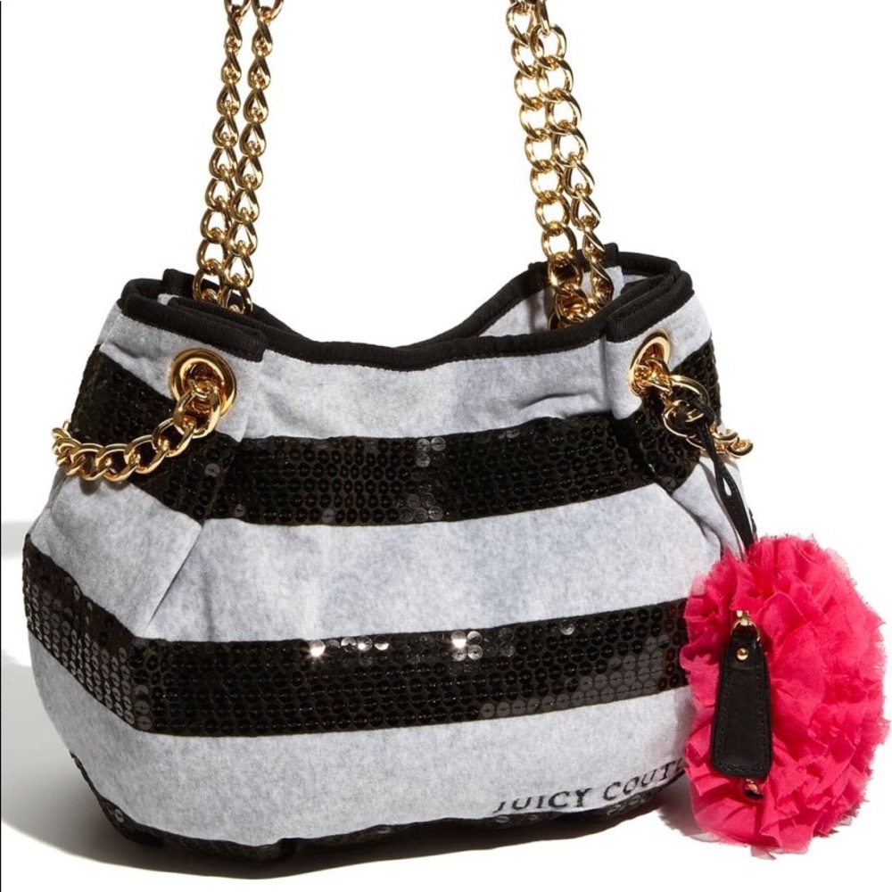 Juicy Couture Sequined Stripe Velour Bag